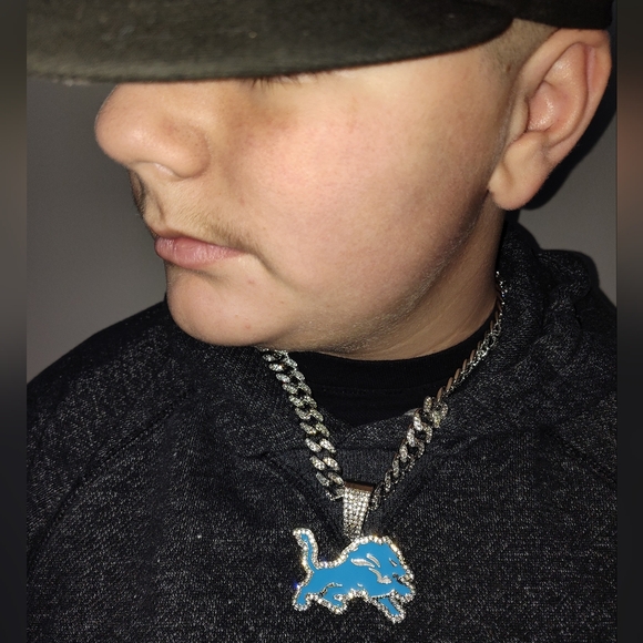 Pendant & Chain Detroit Lions Bling Iced Diamond Silver - Picture 2 of 4